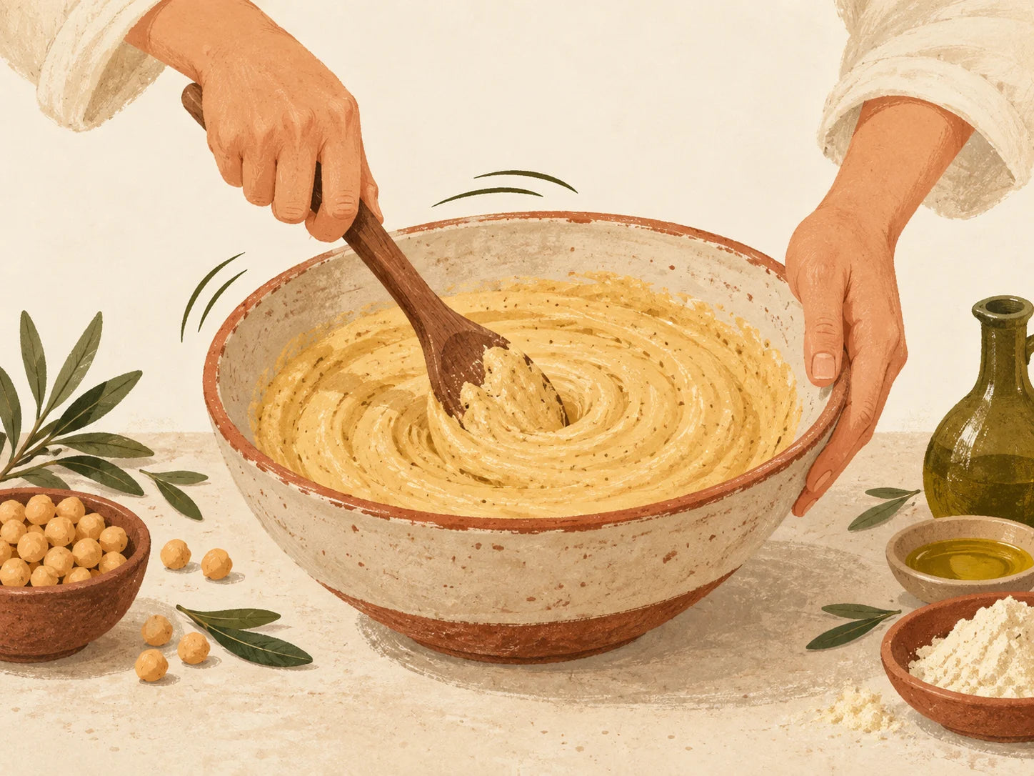 Illustration of mixing the bread dough